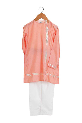 Blush gota kurta with zip for boys