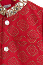 Red gold print bandhgala set for boys