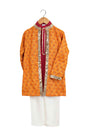 Saffron mirror embroidered sherwani set for boys