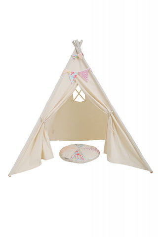 Cream, pretend play tee pee with matching bunting and cushion