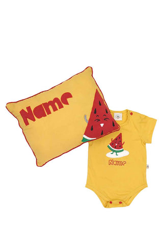 Customized surfing melon romper and cushion set